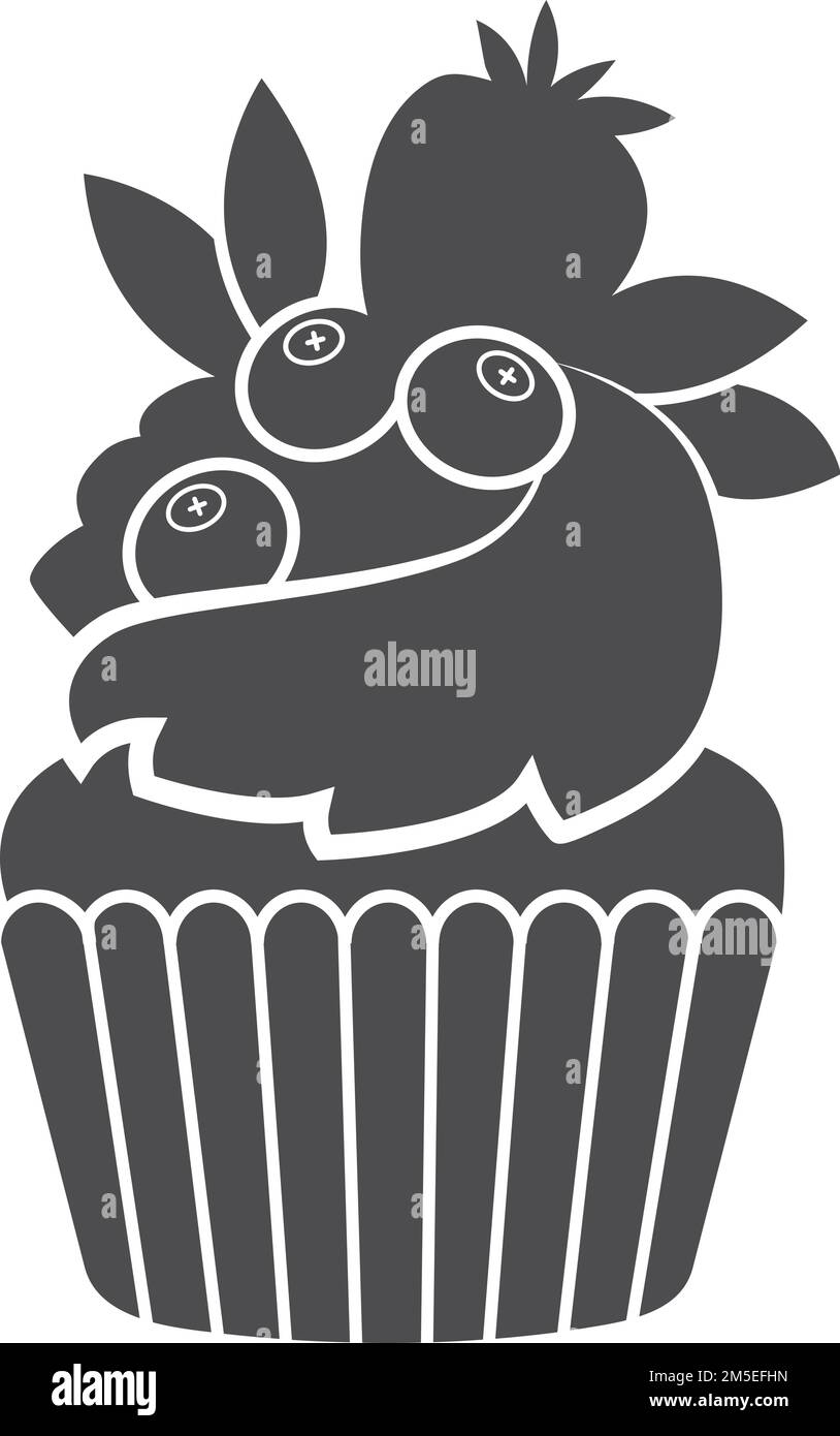Muffin aux baies, silhouette noire. Icône gâteau sucré Illustration de Vecteur