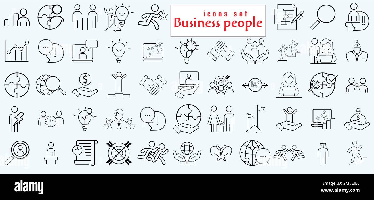 Icônes de personnes d'affaires définies. Ressources humaines, gestion de bureau - jeu d'icônes Web de ligne mince. Collection d'icônes représentant un homme d'affaires. Illustration de Vecteur