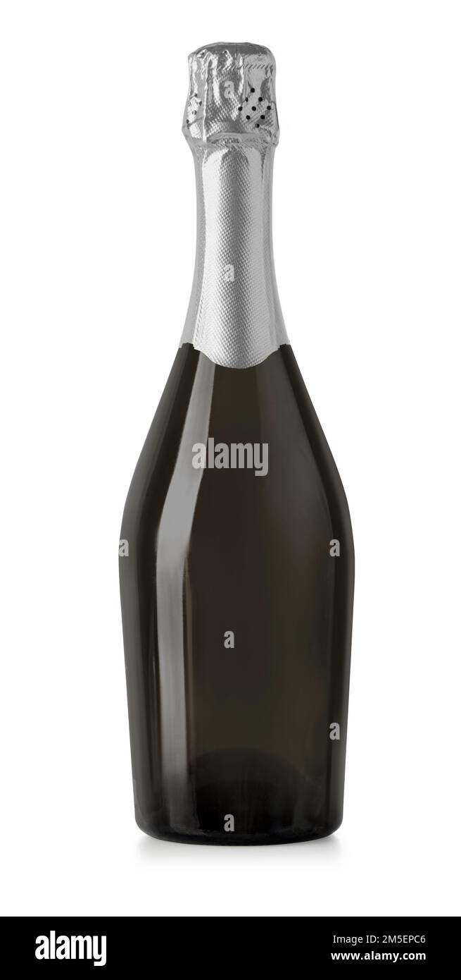 Bouteilles de vin mousseux, bouteille de champagne isolée sur fond blanc Banque D'Images