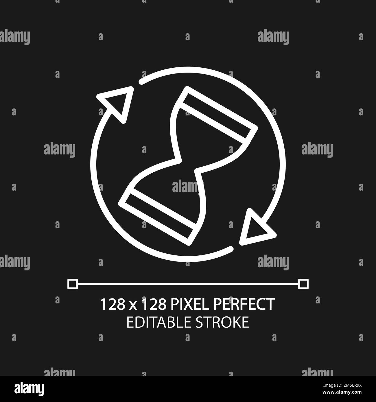 Rotation sable horloge pixel blanc parfait icône linéaire pour thème sombre Illustration de Vecteur