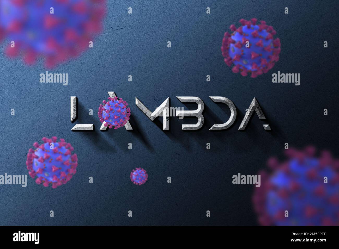 Collage de cellules du virus de la grippe COVID-19 Lambda dans l'air. 3D rendu Banque D'Images
