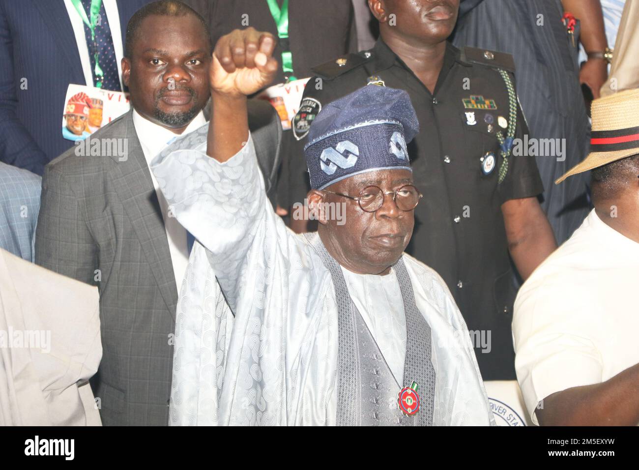 Asiwaju Bola Ahmed Tinubu, candidat à la présidence du Congrès All progressive (APC), qui est le parti au pouvoir au Nigeria, assiste à une campagne électorale avant les élections présidentielles de 2023 à Jos, dans l'État du plateau. Nigéria. Banque D'Images