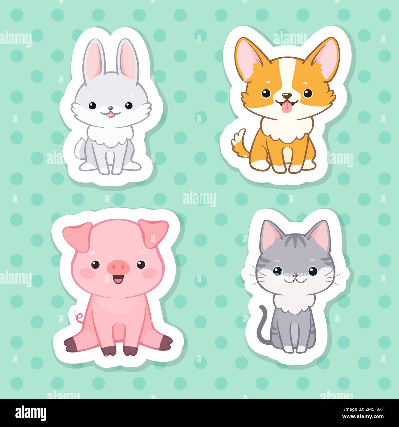 Lot de stickers jolis personnages d'animaux de bande dessinée Illustration de Vecteur