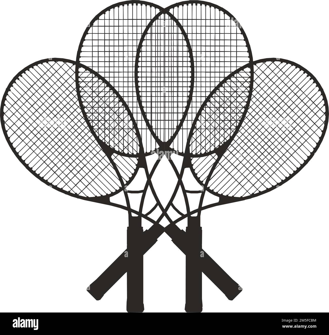 Raquettes de tennis multiforme Silhouettes Vector. Illustration sur fond blanc. Illustration vectorielle de plusieurs raquettes de tennis. Illustration de Vecteur
