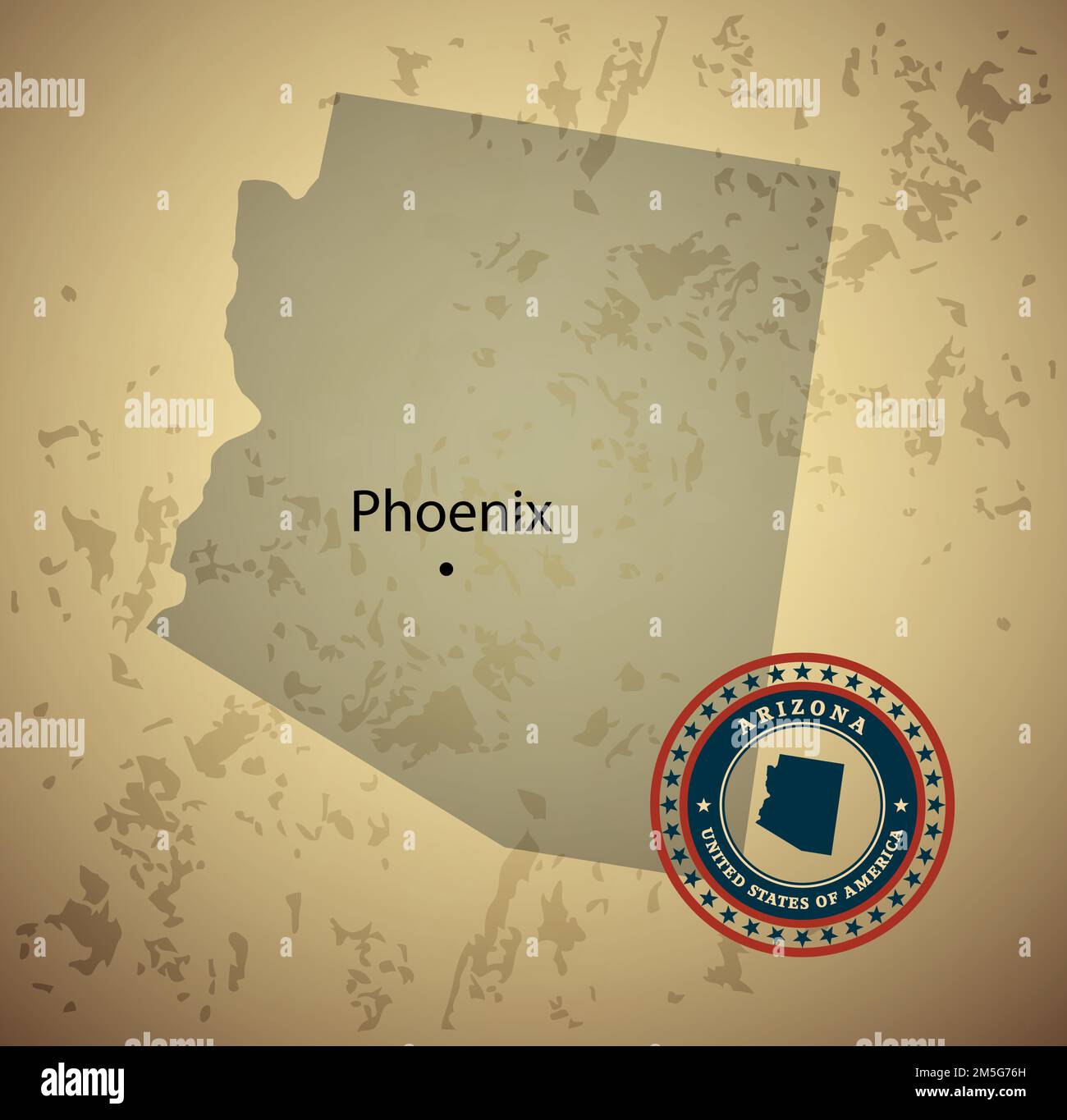 Carte de l'Arizona avec arrière-plan de vecteur vintage estampé Illustration de Vecteur