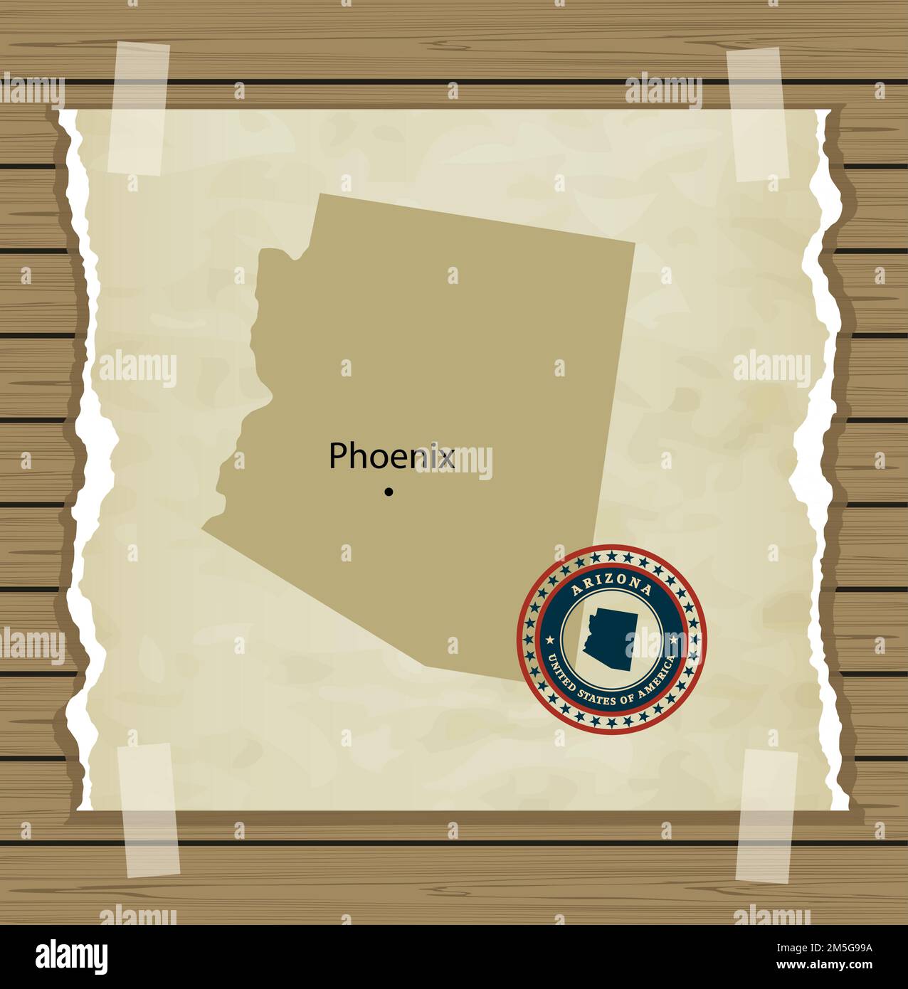 Carte de l'Arizona avec arrière-plan de vecteur vintage estampé Illustration de Vecteur