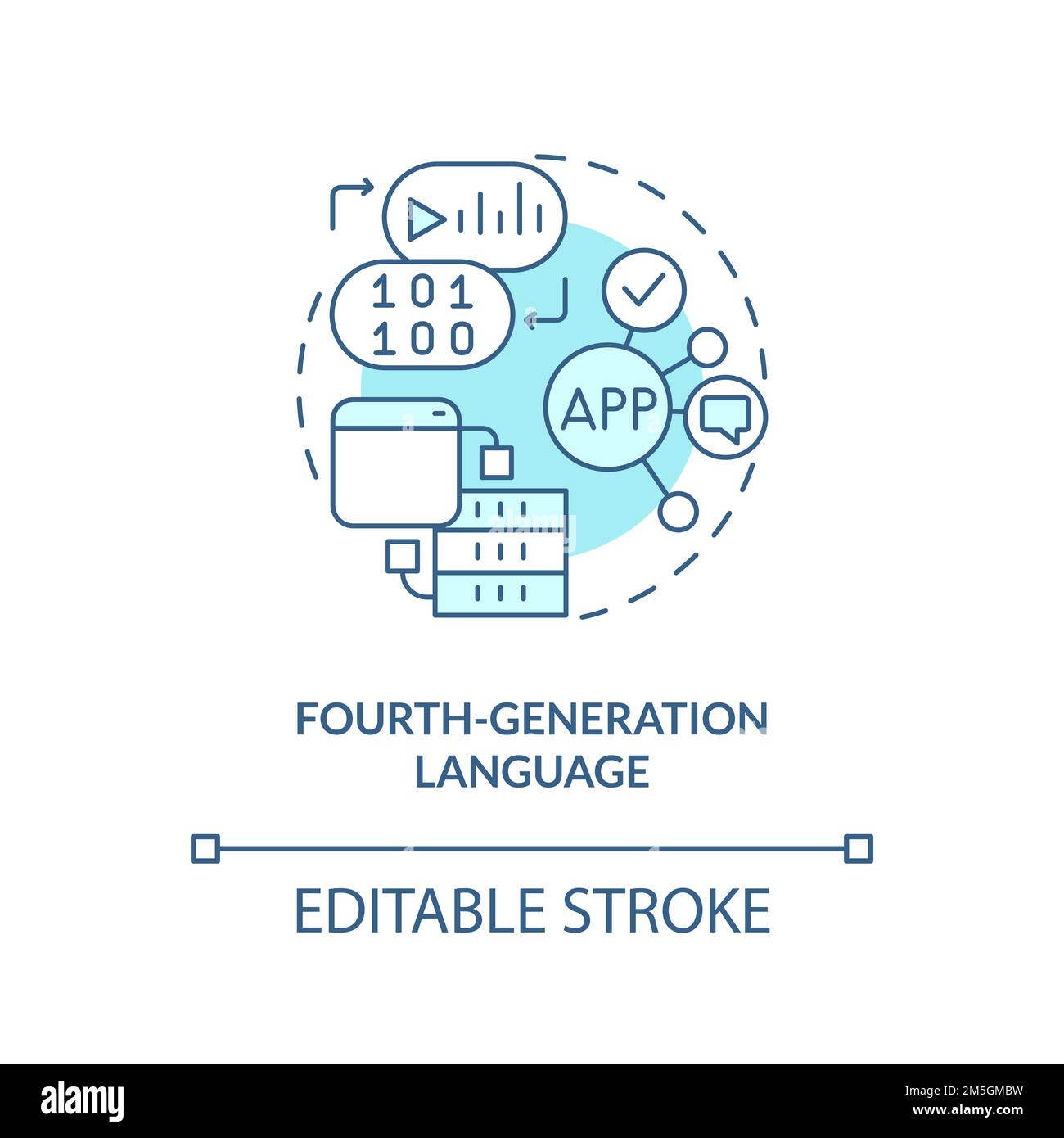 Icône de concept turquoise du langage de programmation de quatrième génération Illustration de Vecteur