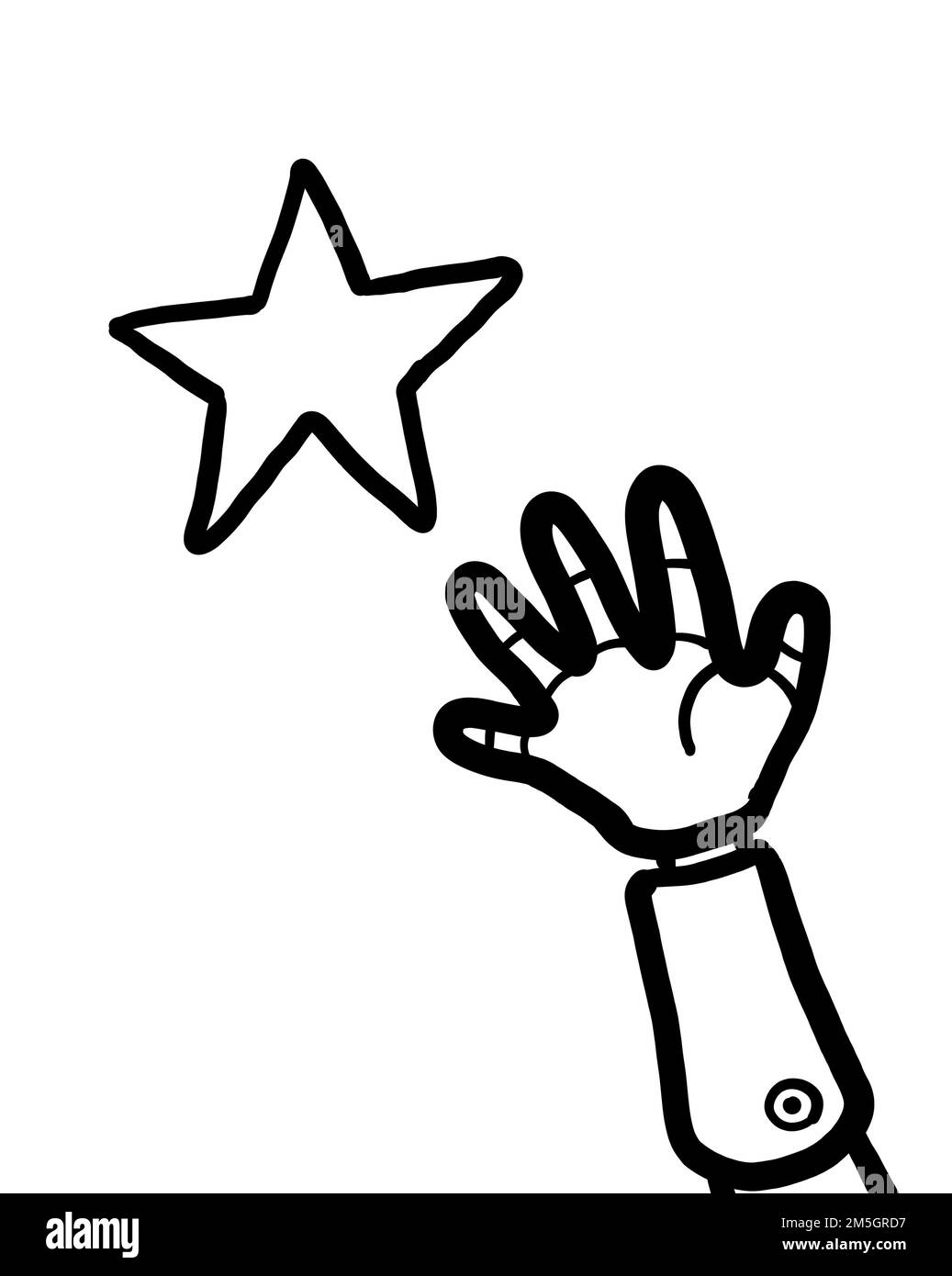 Bras prothétique atteignant l'étoile. Réussite réalisation de la motivation pour les personnes handicapées concept. Schéma d'illustration, isolé sur fond blanc Banque D'Images