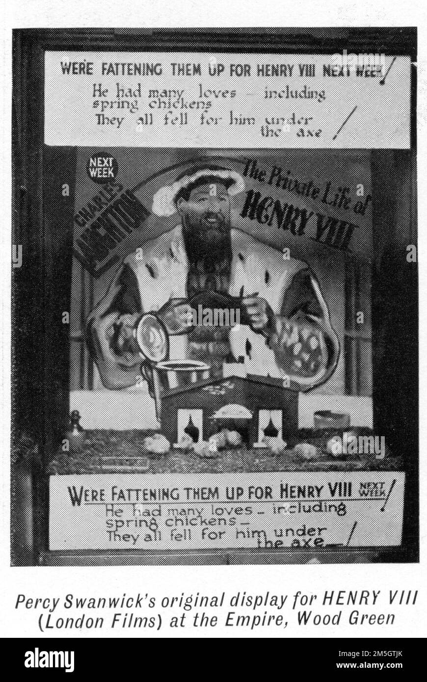 Vitrine pour le cinéma Empire, Wood Green, Grand Londres pour CHARLES LAUGHTON dans LA VIE PRIVÉE DE HENRY VIII réalisateur 1933 ALEXANDER KORDA London film Productions / United Artists from 22 février Edition de Kinematograph Weekly Banque D'Images