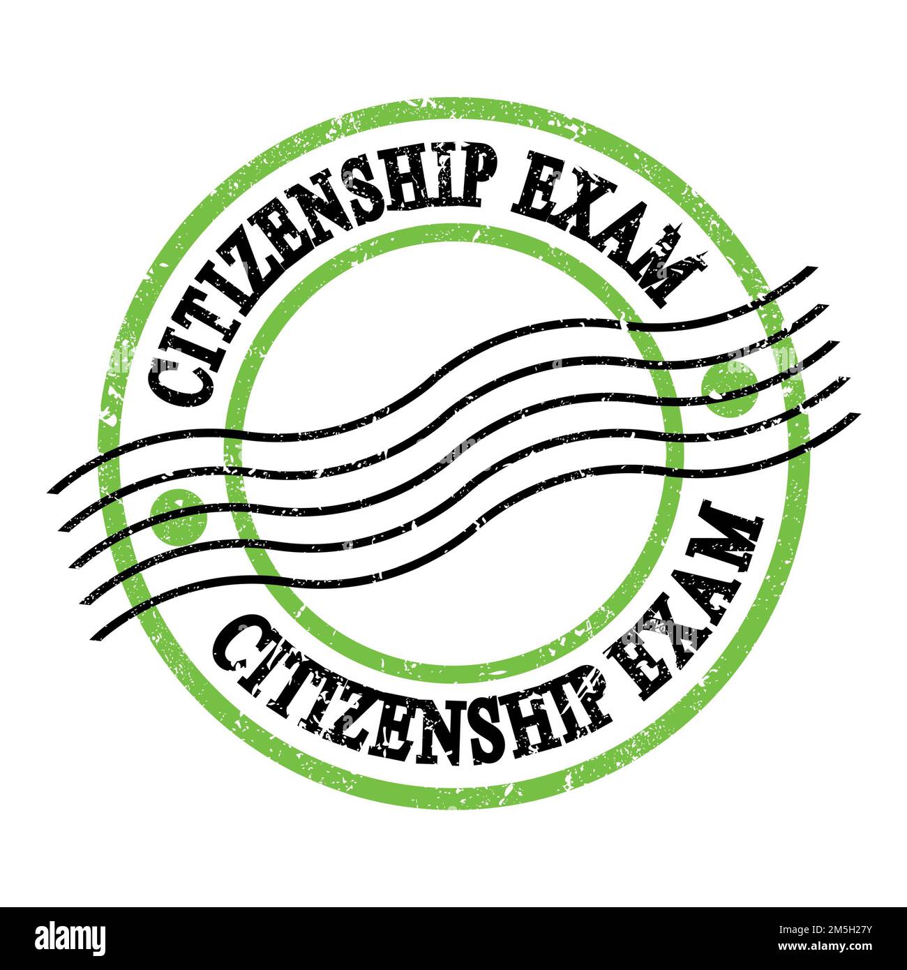 EXAMEN DE CITOYENNETÉ, texte écrit sur un timbre postal vert-noir. Banque D'Images