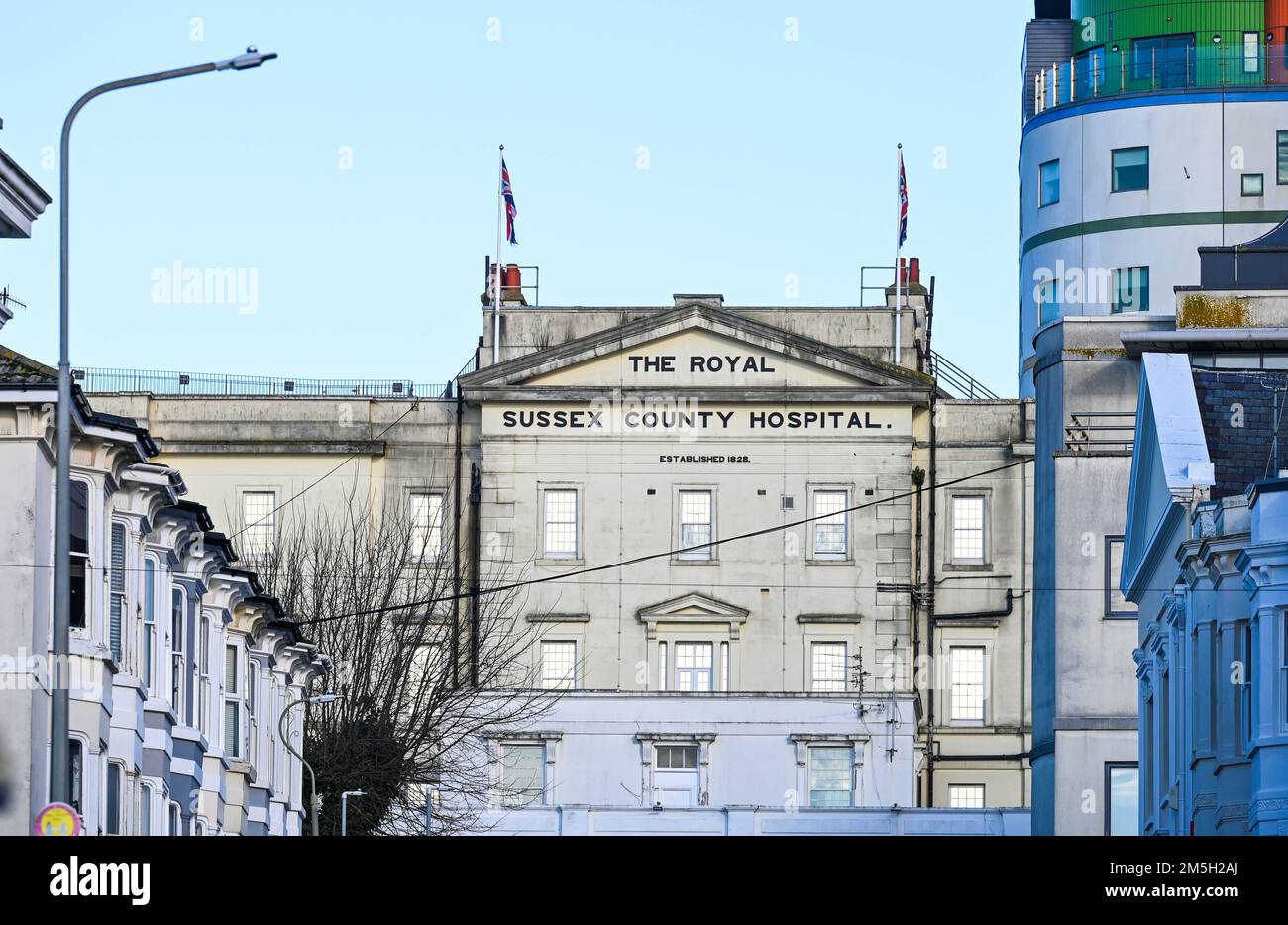 L'ancienne entrée principale du Royal Sussex County Hospital RSCH à Brighton , Sussex , Angleterre Royaume-Uni - University Hospitals Sussex NHS Foundation Trust. Banque D'Images