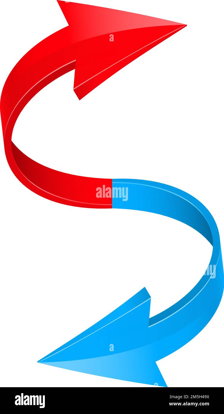 3D flèches brillantes colorées. Illustration avec des curseurs rouges et bleus ou des panneaux Web. Illustration réalisée dans une conception sphérique sur un arrière-plan blanc Illustration de Vecteur