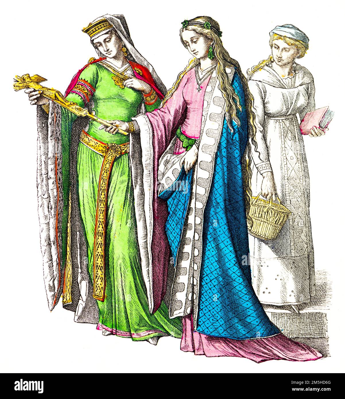 Costumes historiques du 12th siècle, illustration historique, Münchener Bilderbogen, München 1890 Banque D'Images
