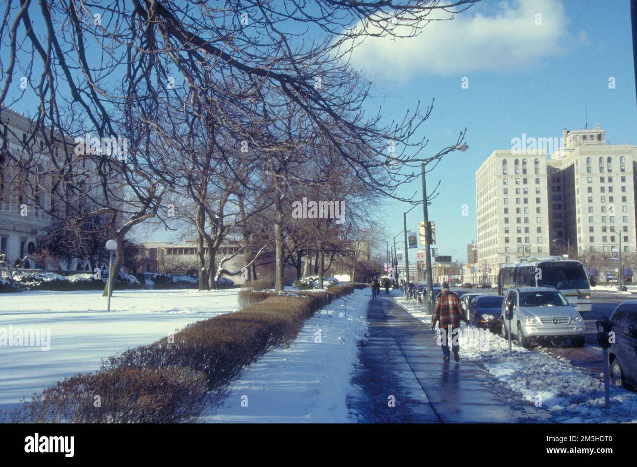 Avenue Woodward (M-1) - piste du patrimoine automobile - avenue Woodward à Detroit. Vue d'hiver sur Woodward Avenue à Detroit. Emplacement : Michigan (42,376° N 83,077° O) Banque D'Images
