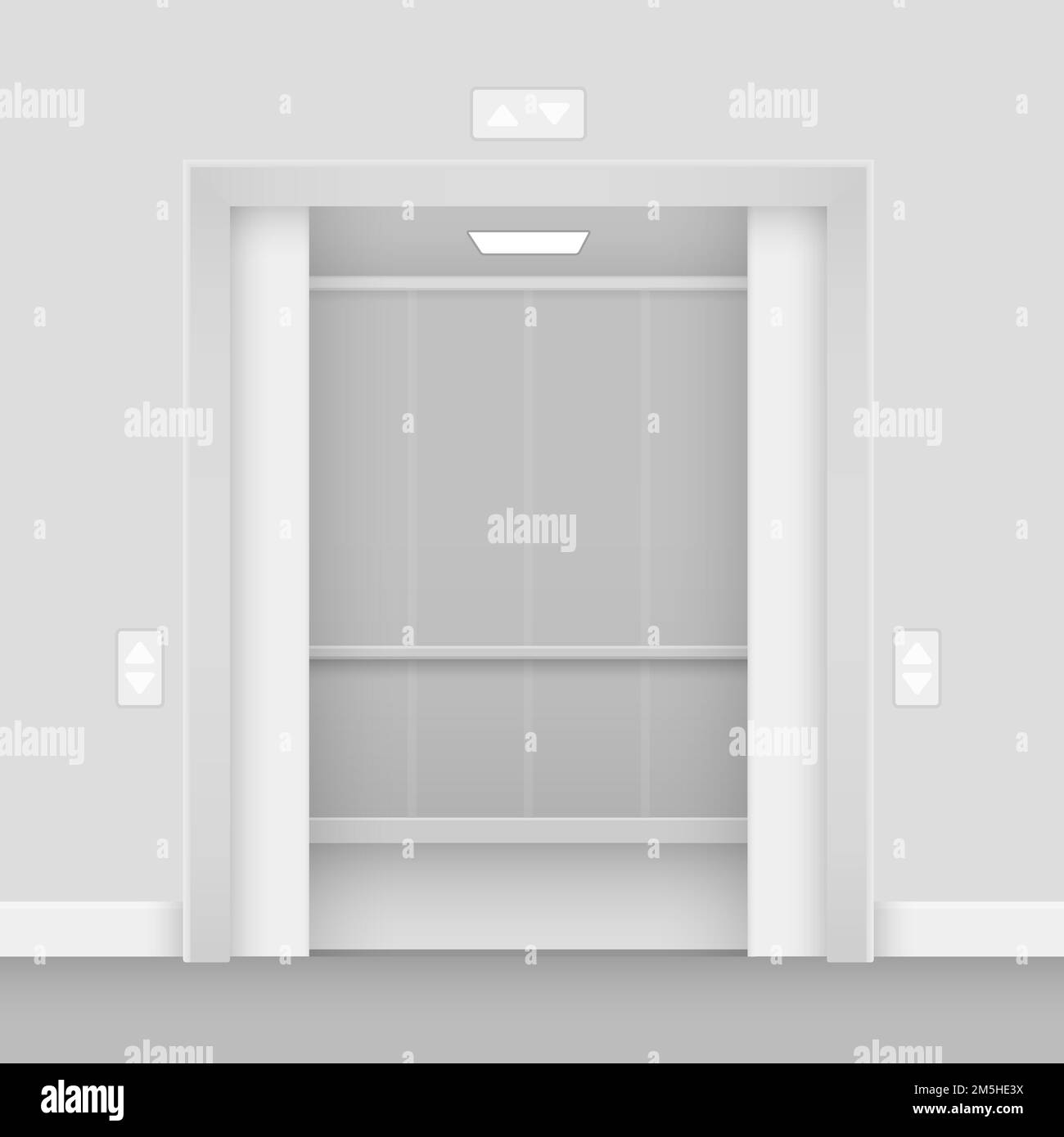 Illustration réaliste du vecteur intérieur de la salle d'ascenseur vide ouverte Illustration de Vecteur
