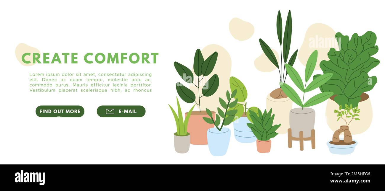 Ensemble plantes de maison. Créer un intérieur confortable. Décor vert. Illustration vectorielle plate Illustration de Vecteur