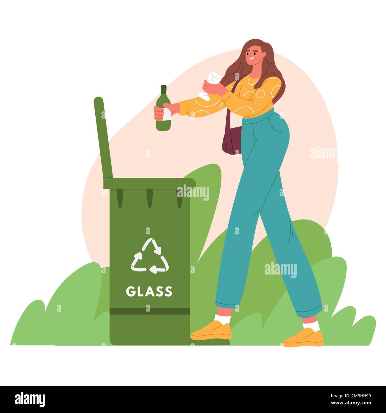 Concept de poubelle de recyclage. Femme qui a sorti les ordures. Collecte séparée des déchets. Tri, concept zéro déchet. Illustration vectorielle plate Illustration de Vecteur