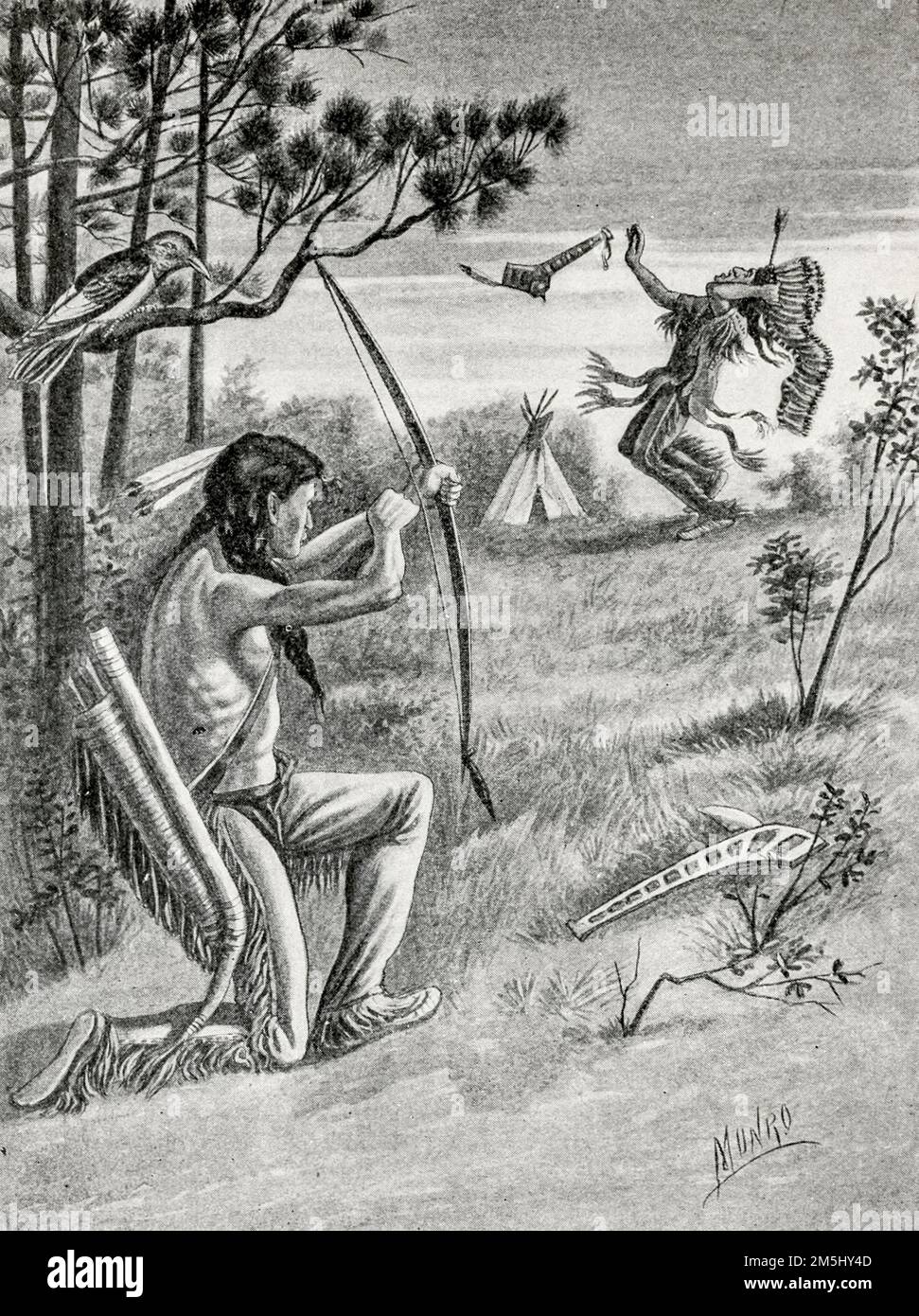 Hiawatha Kills Pearl-Feather illustré par Ella Booher, du livre Hiawatha The Indian de la chanson de Longfellow de Hiawatha par Henry Wadsworth Longfellow, 1807-1882; Banque D'Images