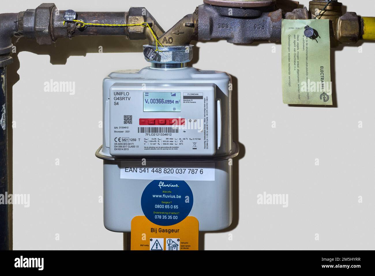 Instrument de mesure intelligent numérique Fluvius Flonidan Uniflo G4SRTV S4, dispositif électronique qui fournit des informations à jour sur le gaz Banque D'Images