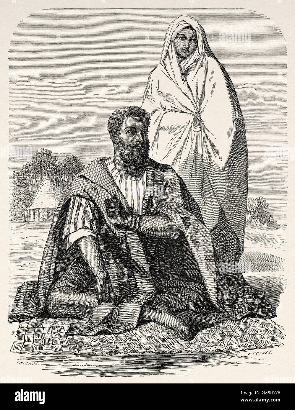 Moor et femme trarzas, Sénégal. Afrique de l'Ouest. Voyages et expéditions au Sénégal et dans les pays voisins. Excursion militaire et géographique à l'est de Gorée dans les pays de Sine et Saloum 1859 Banque D'Images
