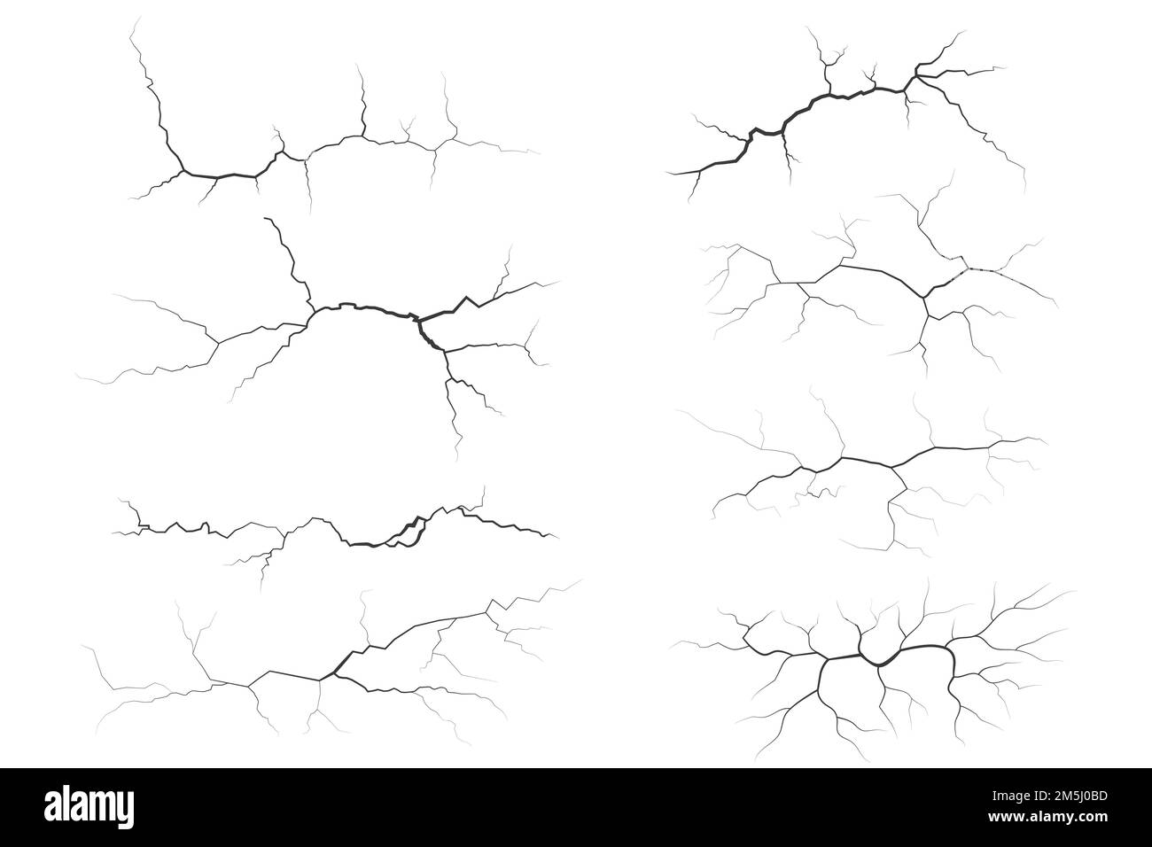 Collecte des fissures sur le mur, la terre ou la pierre. Égratignures les lignes sur les surfaces. Illustrations vectorielles de la foudre et de l'orage. Fissure sur le sol et la glace Illustration de Vecteur