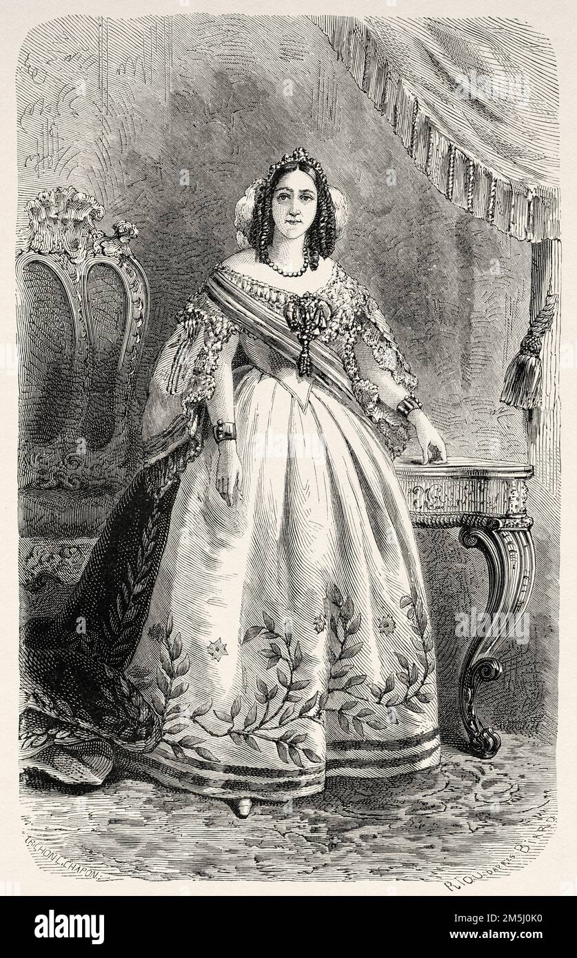 Portrait de Teresa Cristina des deux Siciles (1822-1889) impératrice du Brésil, Amérique du Sud. Voyage du peintre français François Auguste Biard au Brésil, 1858-1859 Banque D'Images