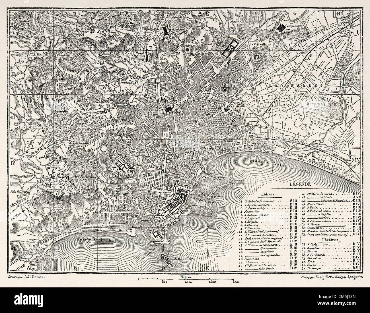 Ancienne carte historique de Naples, Campanie. Italie. Naples et les Neapolitans par Marc Monnier 1861 Banque D'Images