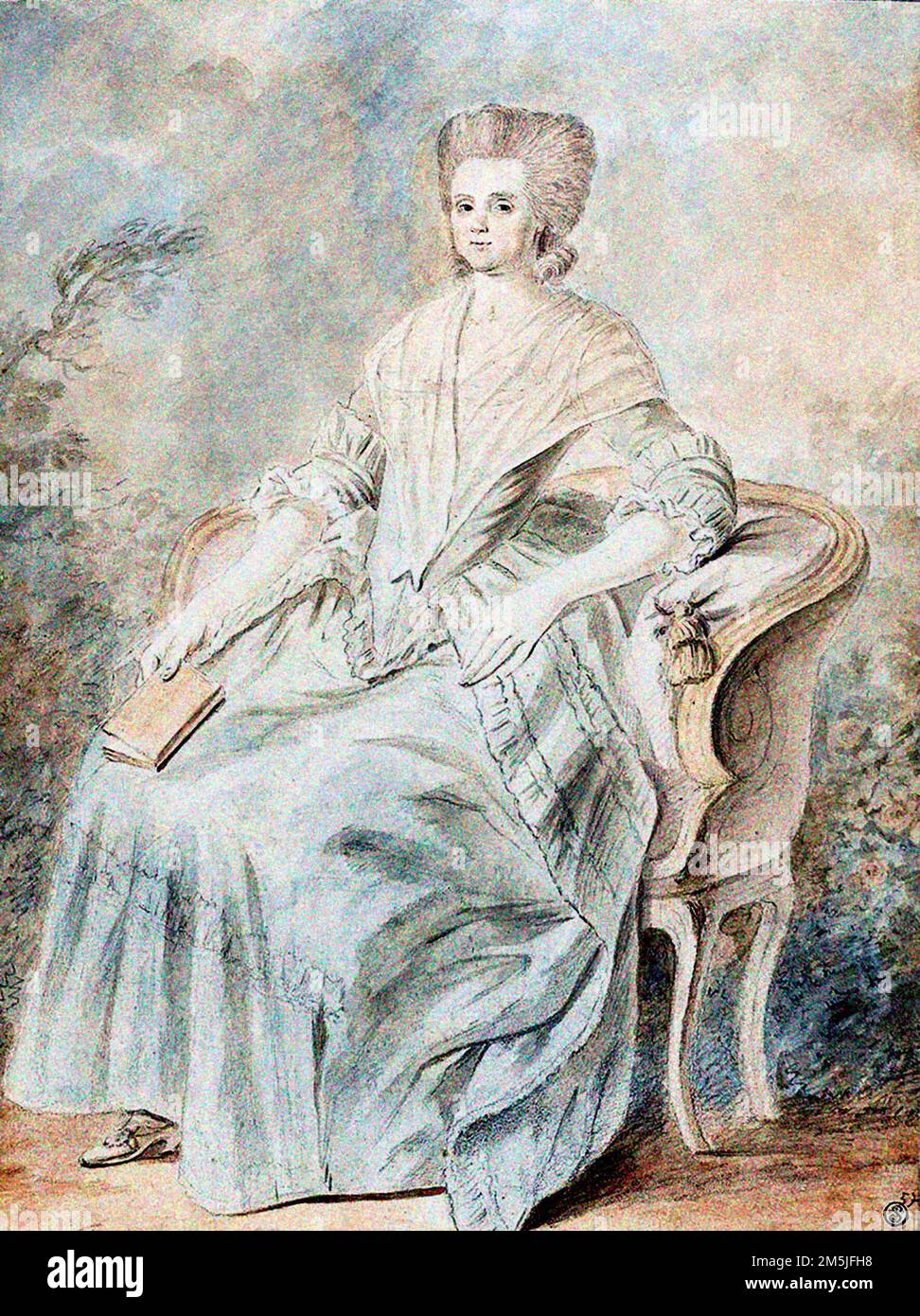 Portrait du dramaturge français et activiste politique, Olympe de gouges (Marie Gouze, 1748-1793), aquarelle sur graphite sur papier, 1793 Banque D'Images