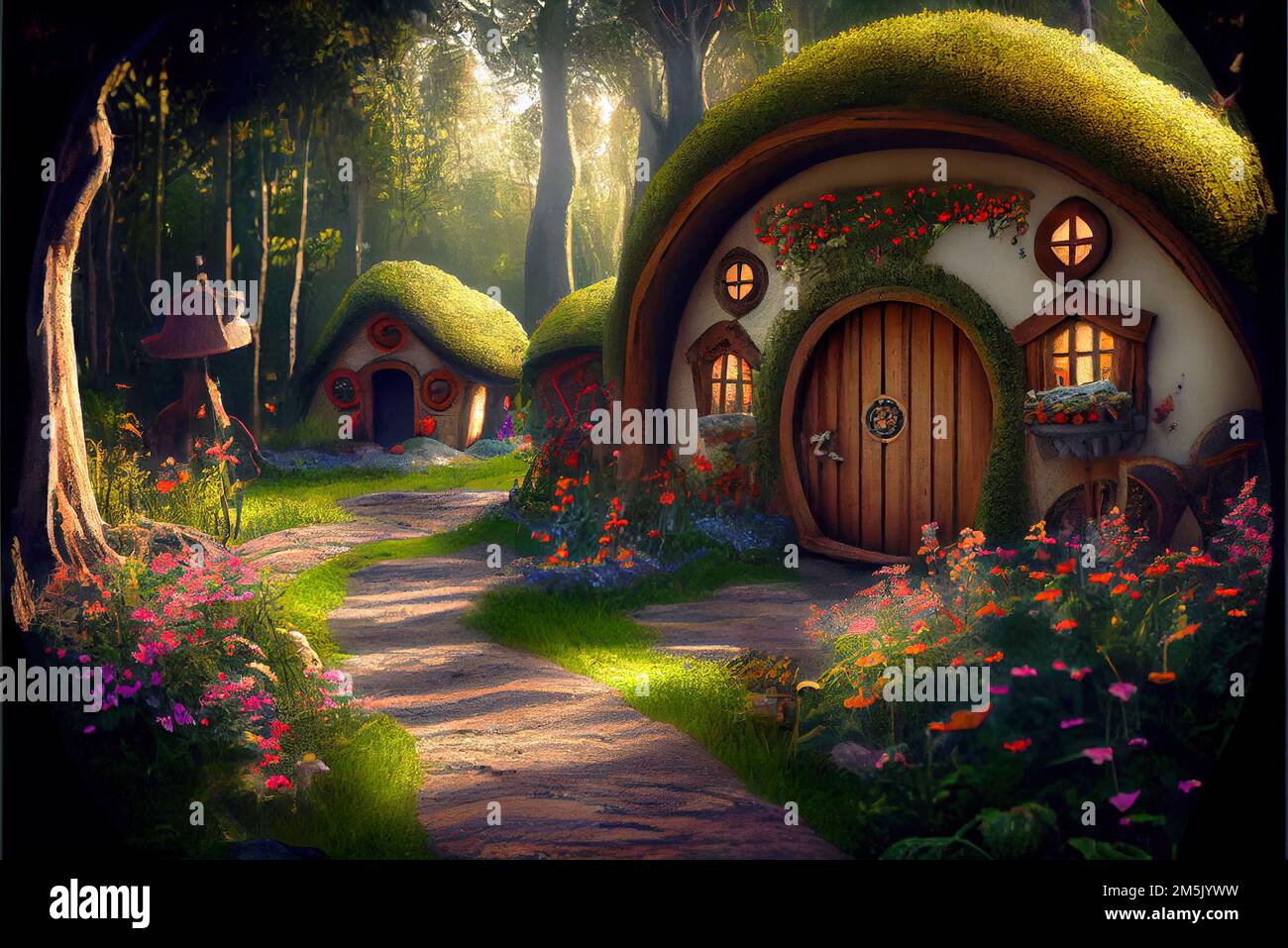 Maisons Hobbit dans la forêt de fantaisie. La maison de conte de fées