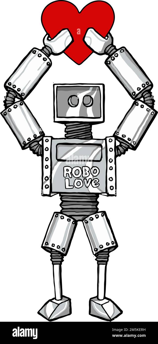 robot mignon tenant un coeur saint valentin Illustration de Vecteur