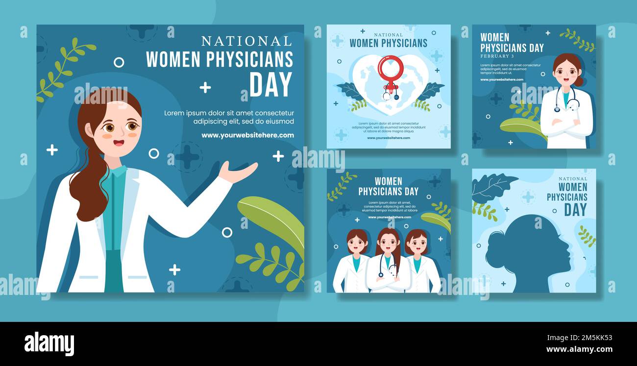 Journée nationale des femmes médecins médias sociaux poste de dessin animé à la main dessins modèles Illustration Illustration de Vecteur