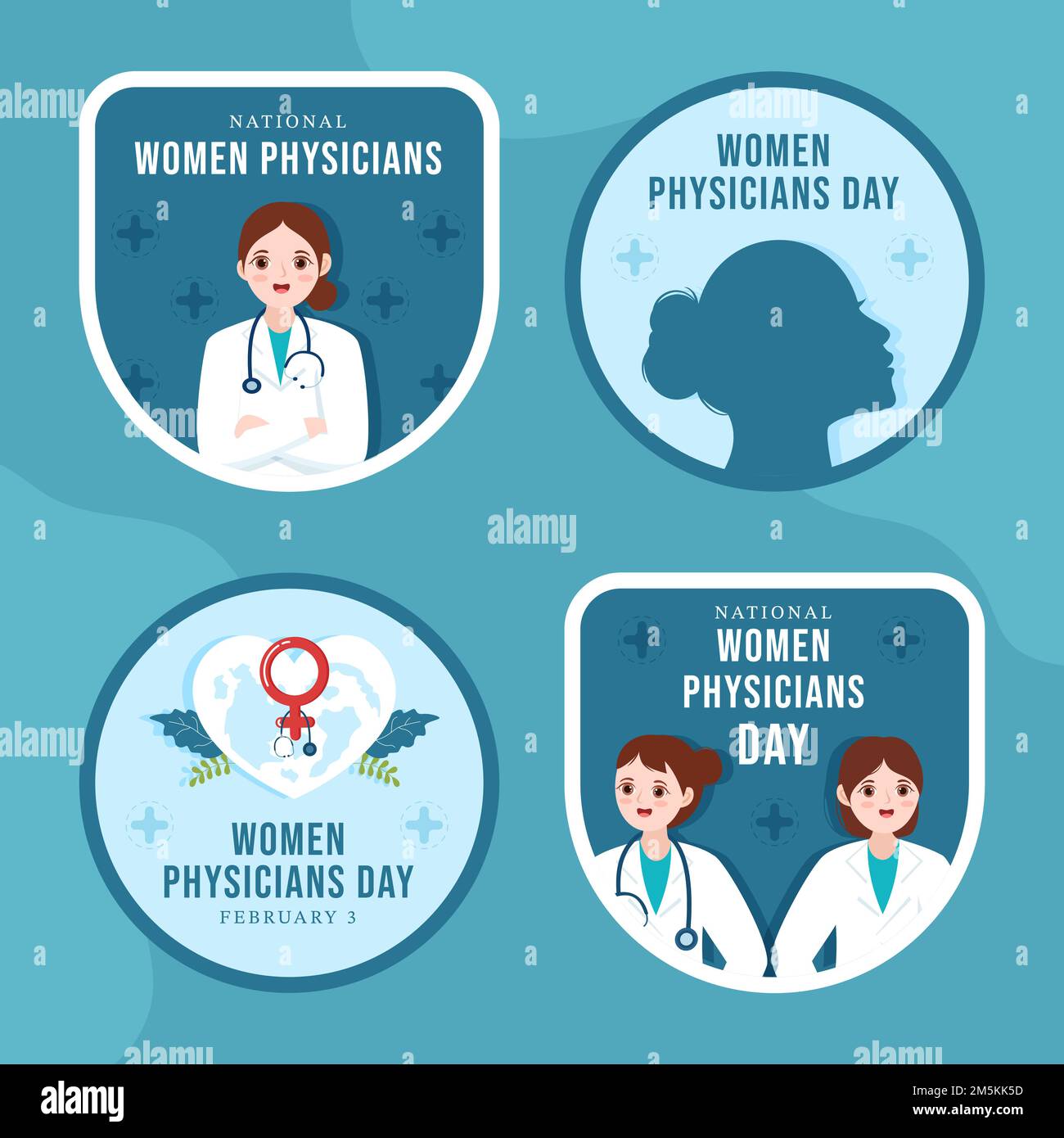 Illustration des modèles dessinés à la main de l'étiquette de jour des femmes médecins Illustration de Vecteur