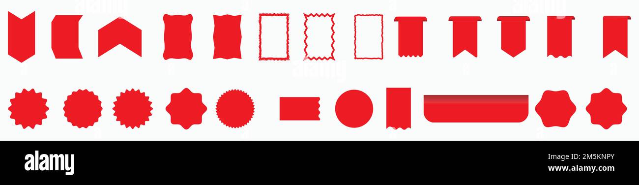 Étiquette rouge ensemble. Solde et nouvel ensemble d'étiquettes. Collection isolée de rouleaux et de bannières rouges. Rubans rouges de réduction, bannières, étiquettes d'achat et icônes. Illustration de Vecteur