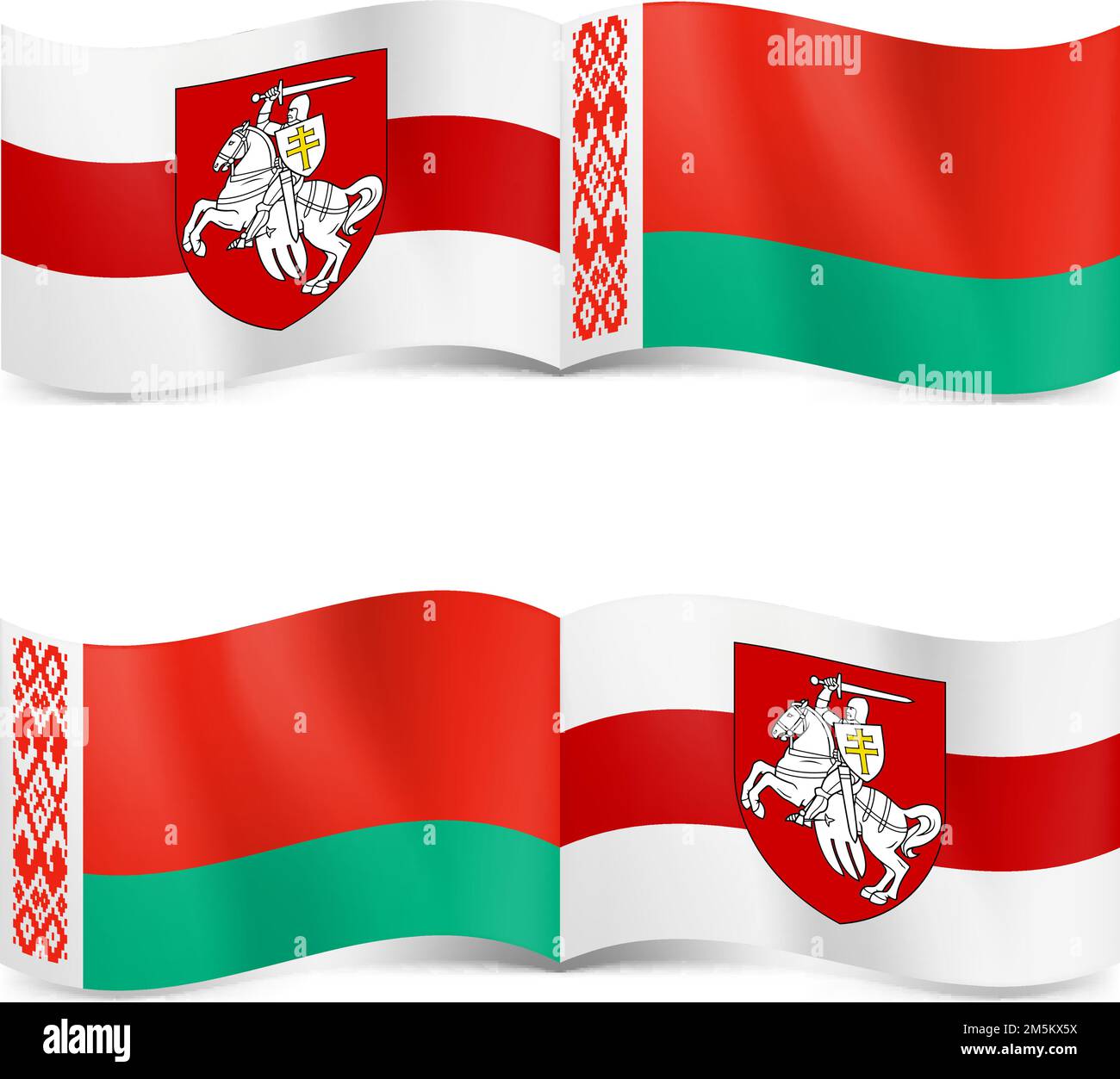 Drapeau d'État de la République du Bélarus et drapeau d'opposition blanc-rouge-blanc du Bélarus. Symbole de la lutte des oppositions contre l'ancien régime Illustration de Vecteur