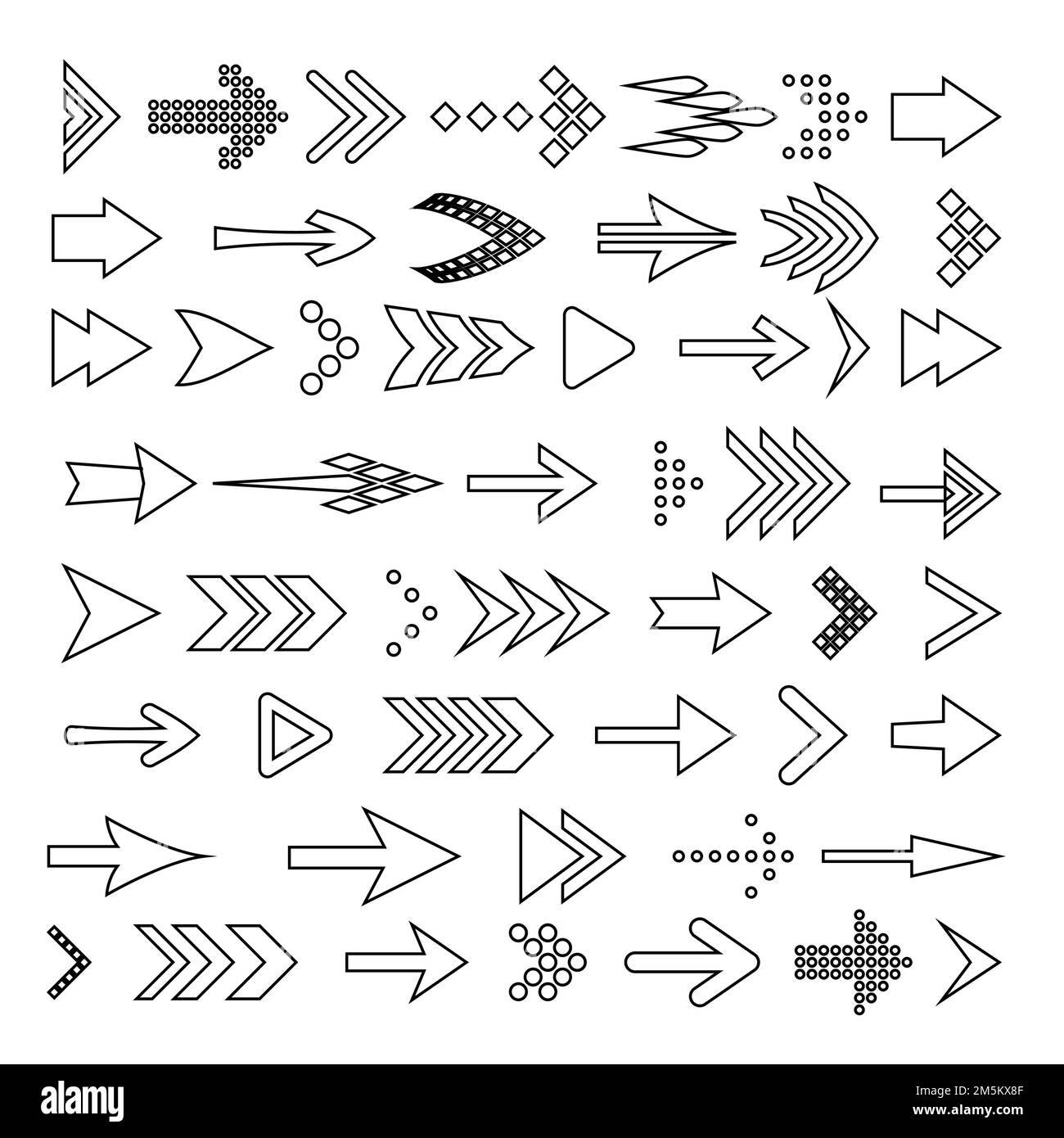 Grand ensemble de flèches plates. Ensemble d'icônes de flèche isolée pour les icônes d'interface utilisateur précédente et suivante. Concept de forme différent pour Annuler et rétablir Web Illustration de Vecteur