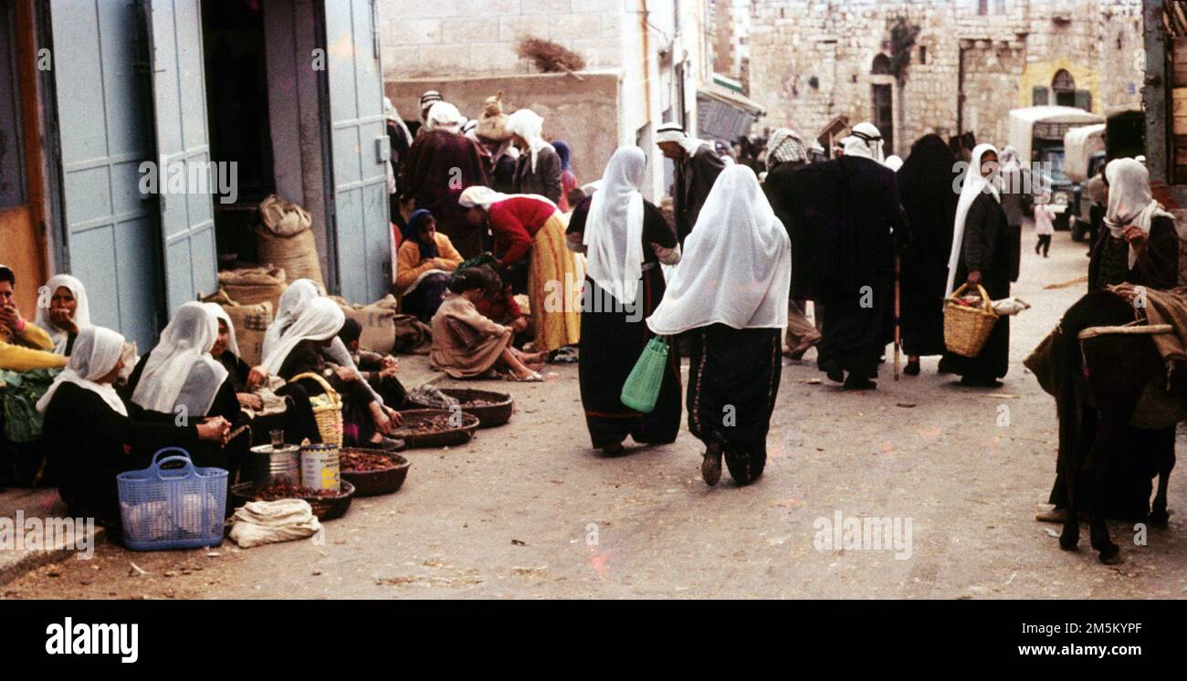 Une image historique du marché de Bethléem, Palestine. Banque D'Images