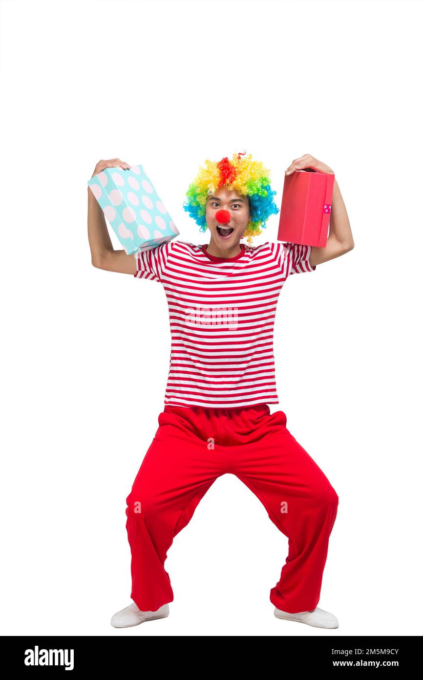 Shed film Happy Funny clown, boîte cadeau Banque D'Images