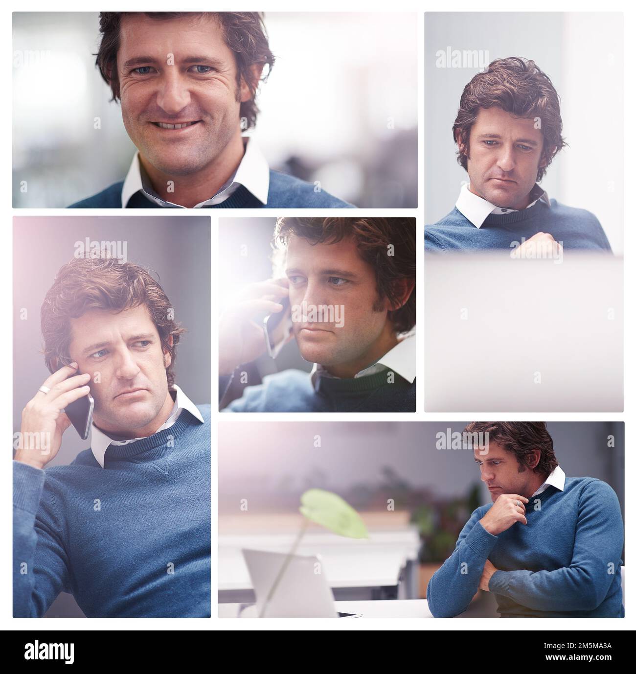 De nombreuses facettes. Image composite d'un homme d'affaires travaillant dans son bureau. Banque D'Images