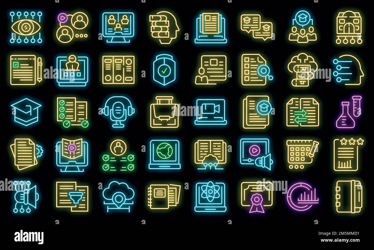 Les icônes du système de gestion de l'apprentissage définissent le vecteur de contour. Ordinateur portable. Formation en ligne Illustration de Vecteur