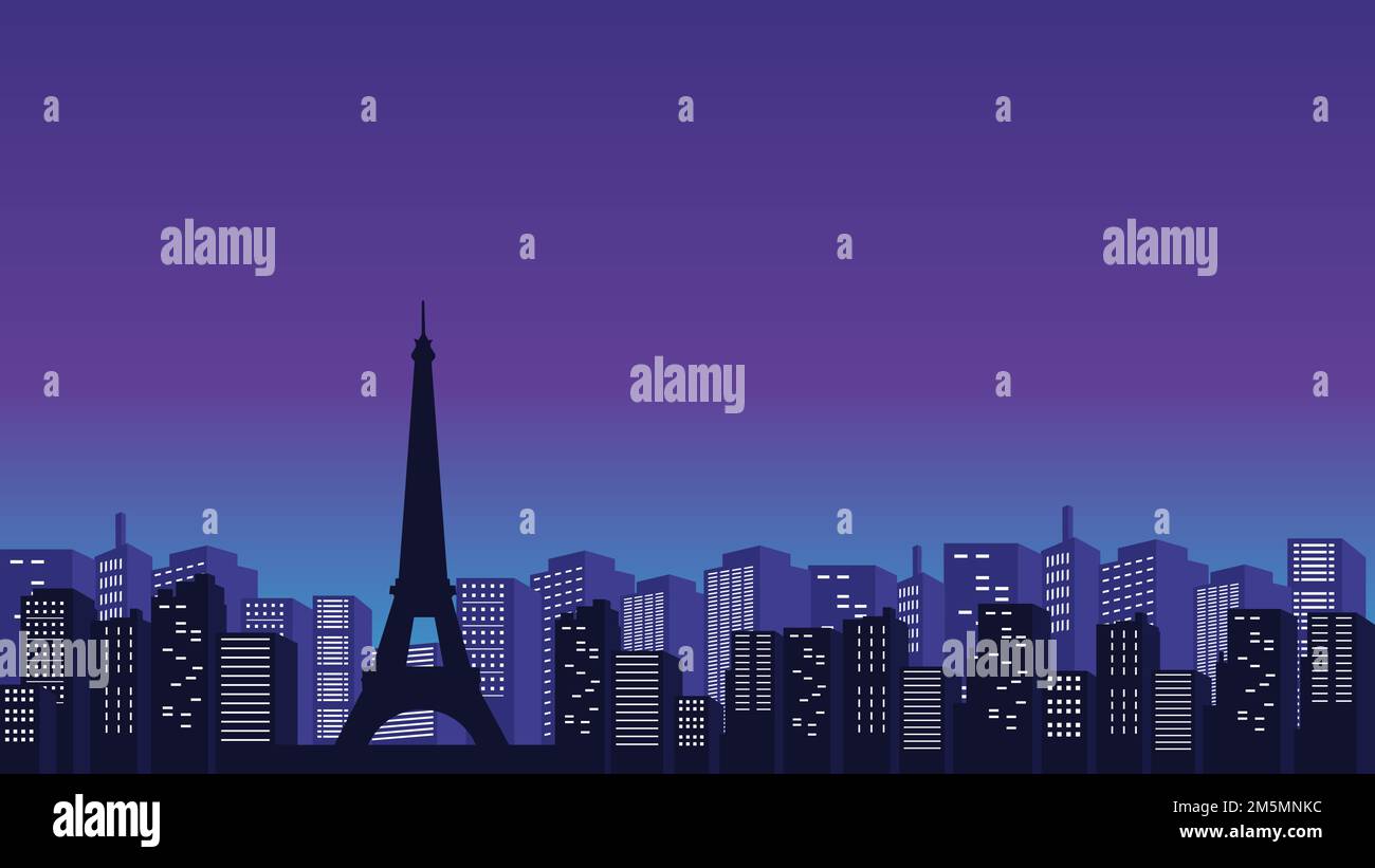 Silhouette de la tour Eiffel la nuit avec vue magnifique sur la ville de paris. Vecteur de ville de collecte Illustration de Vecteur