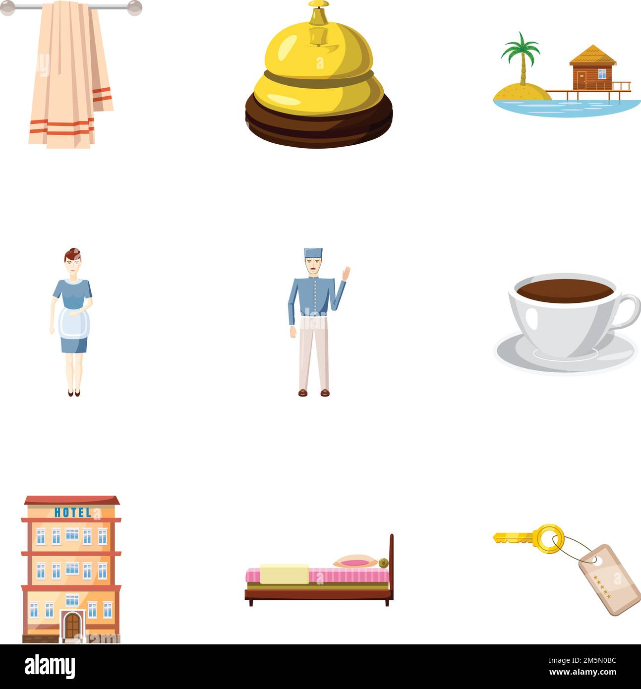 Auberge icônes ensemble.Illustration de dessin animé de 9 icônes vectorielles d'auberge pour le Web Illustration de Vecteur