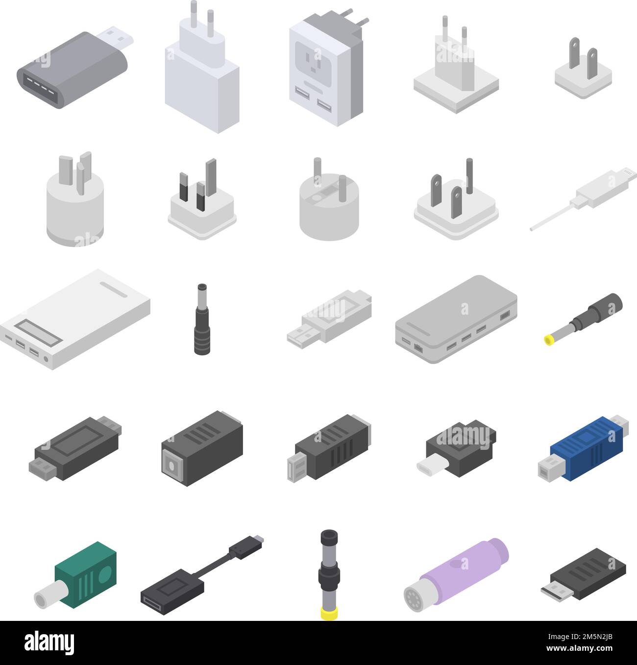 Icônes d'adaptateur définies.Ensemble isométrique d'icônes de vecteur d'adaptateur pour la conception Web isolée sur fond blanc Illustration de Vecteur