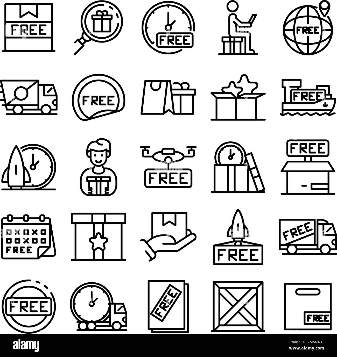 Livraison gratuite icons set. Contours d'icônes vectorielles d'expédition pour la conception web isolé sur fond blanc Illustration de Vecteur