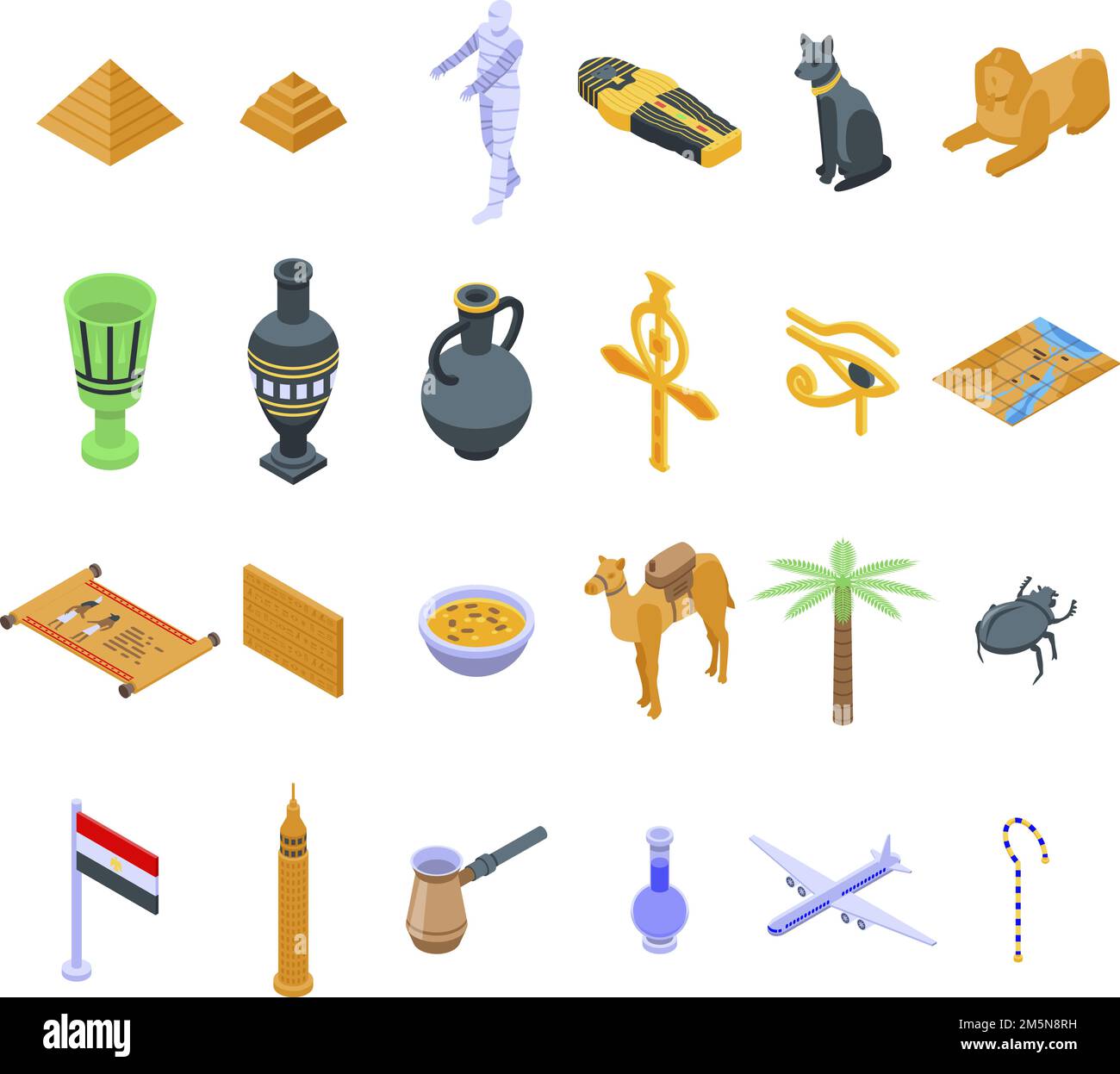 Ensemble d'icônes Egypte. Ensemble isométrique d'icônes vectorielles égyptiennes pour la conception de sites Web isolé sur fond blanc Illustration de Vecteur