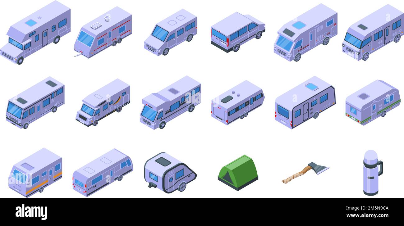 Icônes de camping automatique définies.Ensemble isométrique d'icônes de vecteur de camping automatique pour la conception de sites Web isolée sur fond blanc Illustration de Vecteur