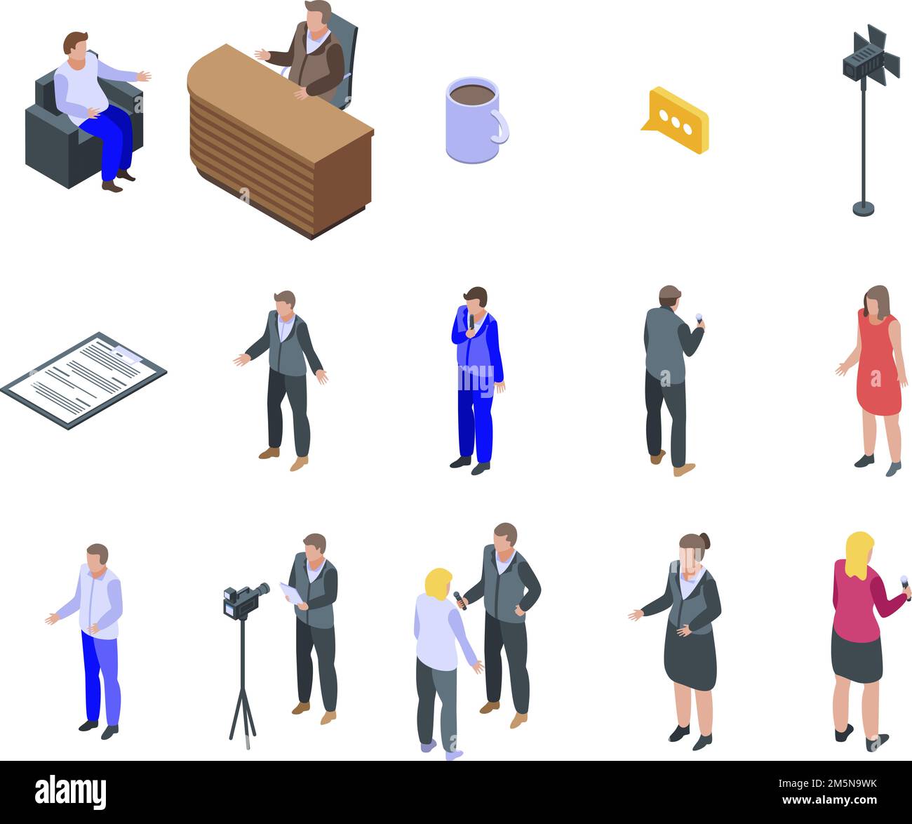 Ensemble d'icônes de présentateur TV.Ensemble isométrique d'icônes vectorielles de présentateur TV pour la conception Web isolée sur fond blanc Illustration de Vecteur