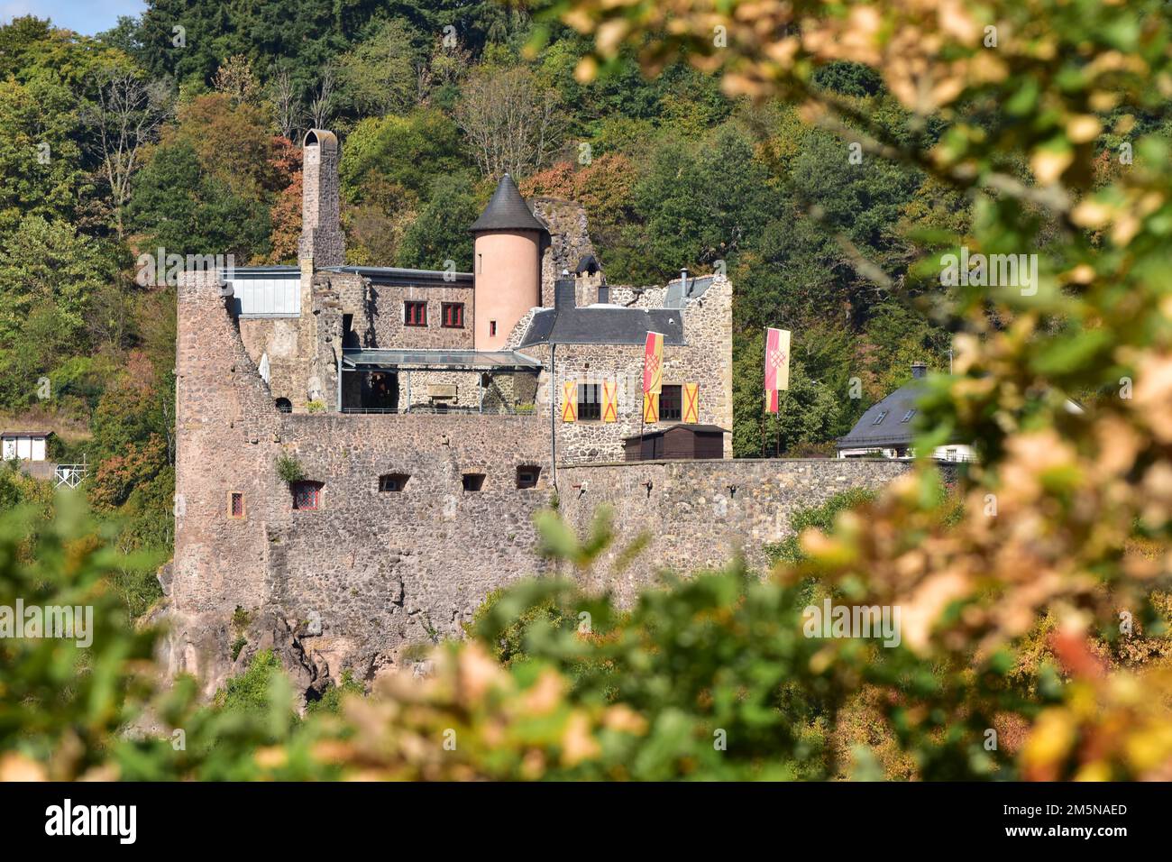 Château d'Oberstein, ruine d'un château médiéval au sommet d'une colline à Idar-Oberstein à Hunsrueck, Rhénanie-Palatinat, Allemagne Banque D'Images