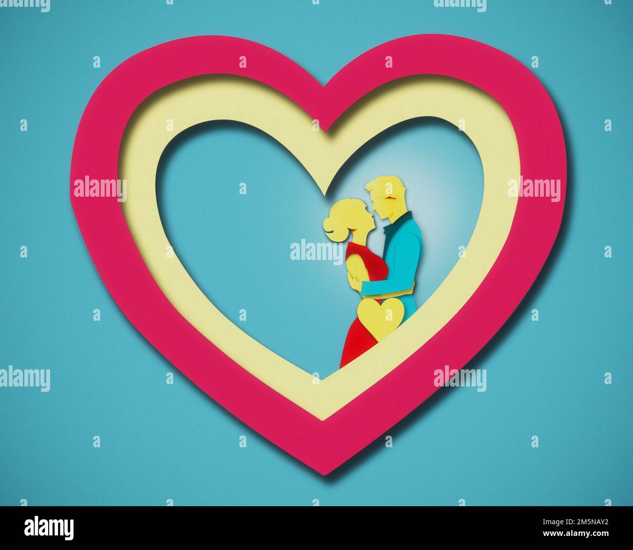 Illustration de la carte de vœux de la Saint-Valentin avec silhouettes de jeunes amoureux Banque D'Images