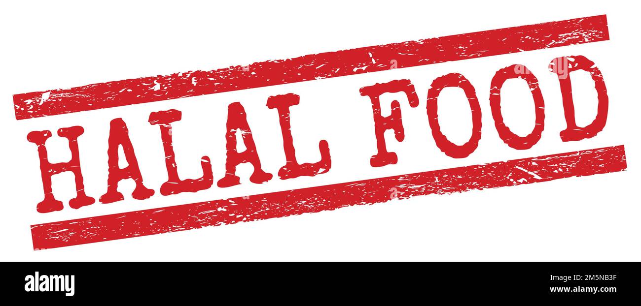 Texte DE NOURRITURE HALAL écrit sur le signe rouge de grungy lignes cachet. Banque D'Images