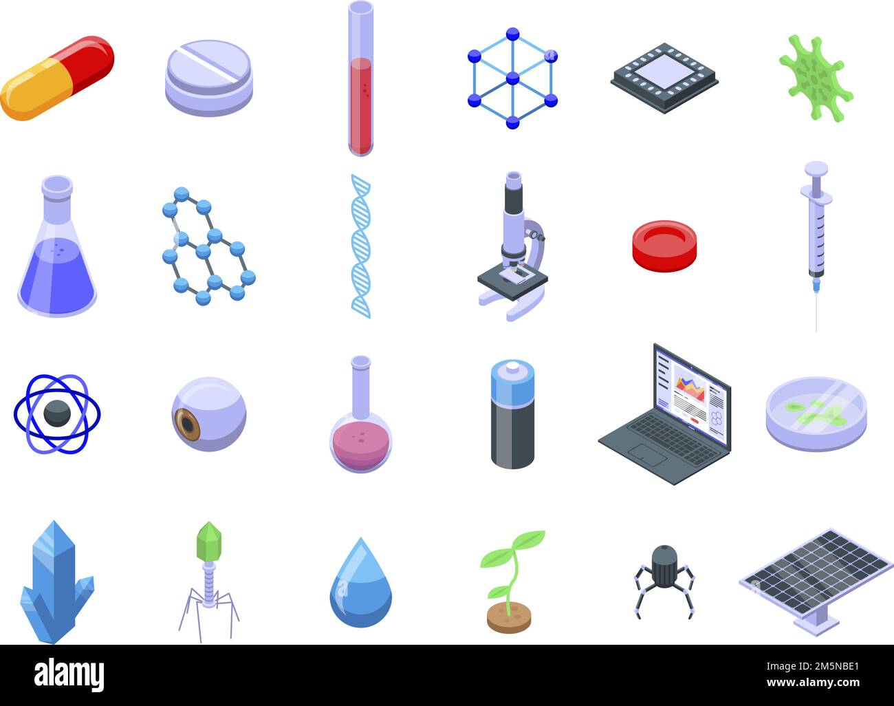 Ensemble d'icônes de nanotechnologie.Ensemble isométrique d'icônes vectorielles nanotechnologiques pour la conception de sites Web isolées sur fond blanc Illustration de Vecteur